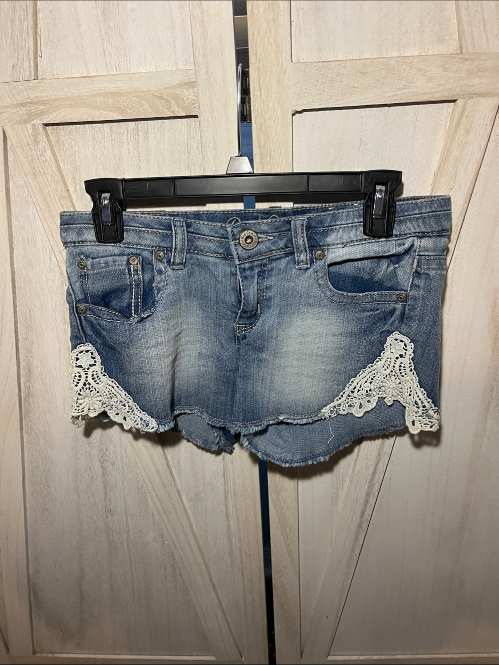 Red Camel Light Blue Denim Shorts with White Crochet Trim